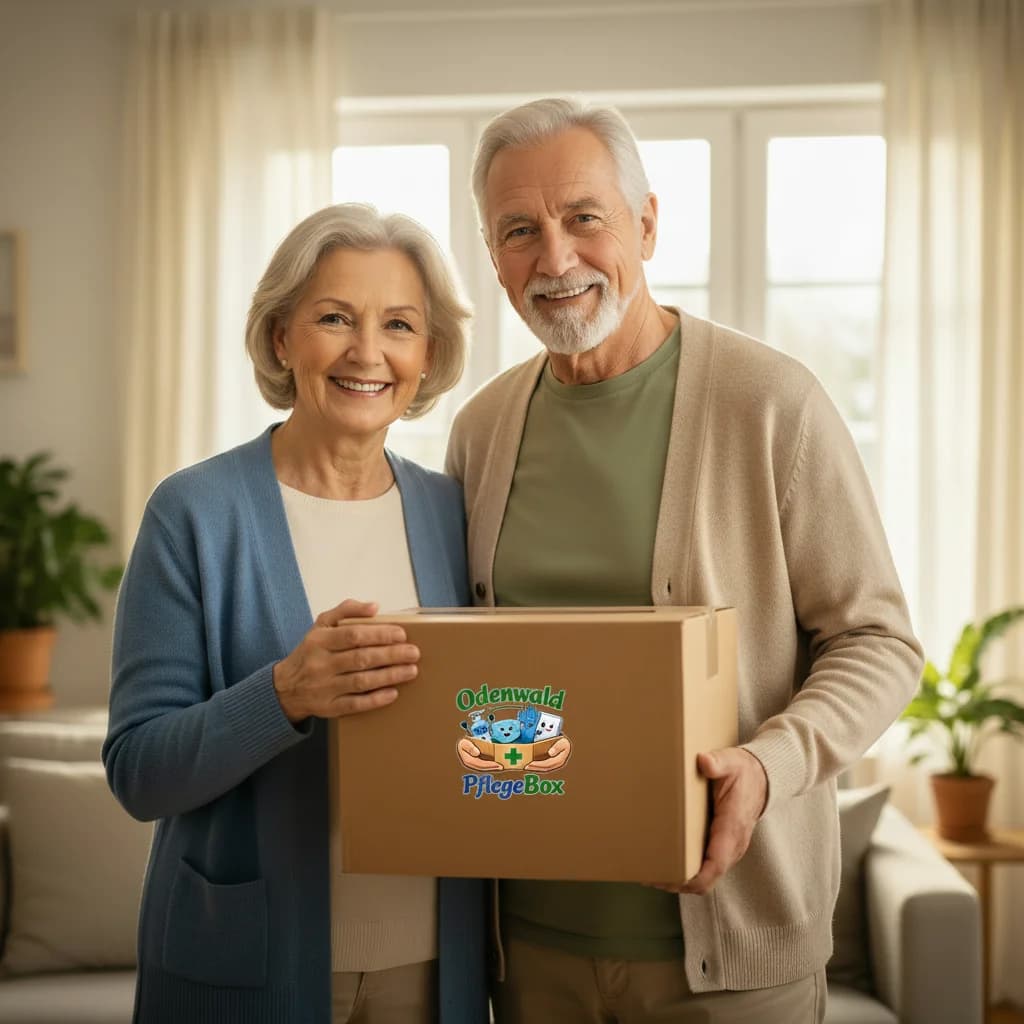 Älteres Paar mit Odenwald PflegeBox Paket
